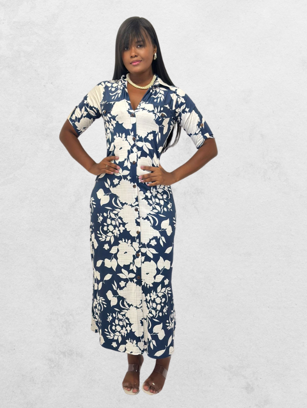 Chemise Longo- Floral Azul
